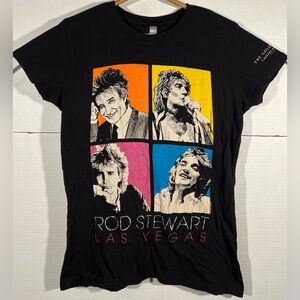 Rod Stewart Las Vegas Shirt Pop Art Black Graphic Concert Tee Sz XL Women’s Y2K